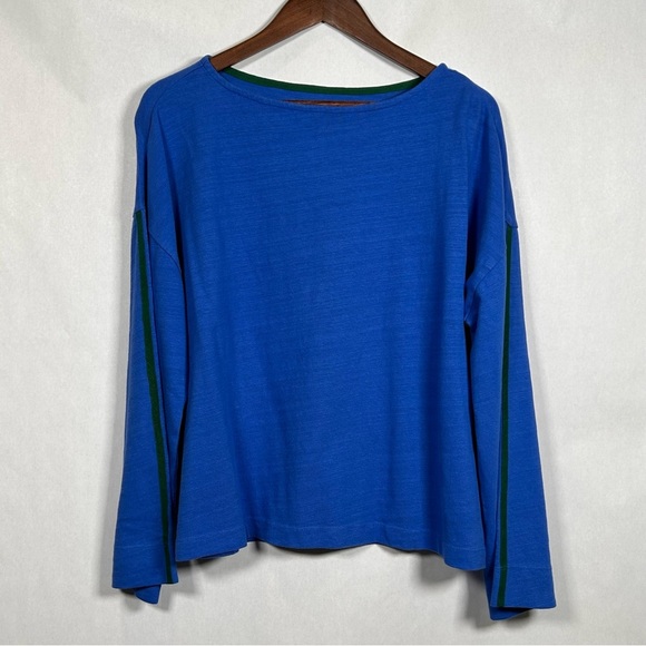 NWT LOFT Blue Long Sleeve Top with Green Trim - Picture 1 of 11